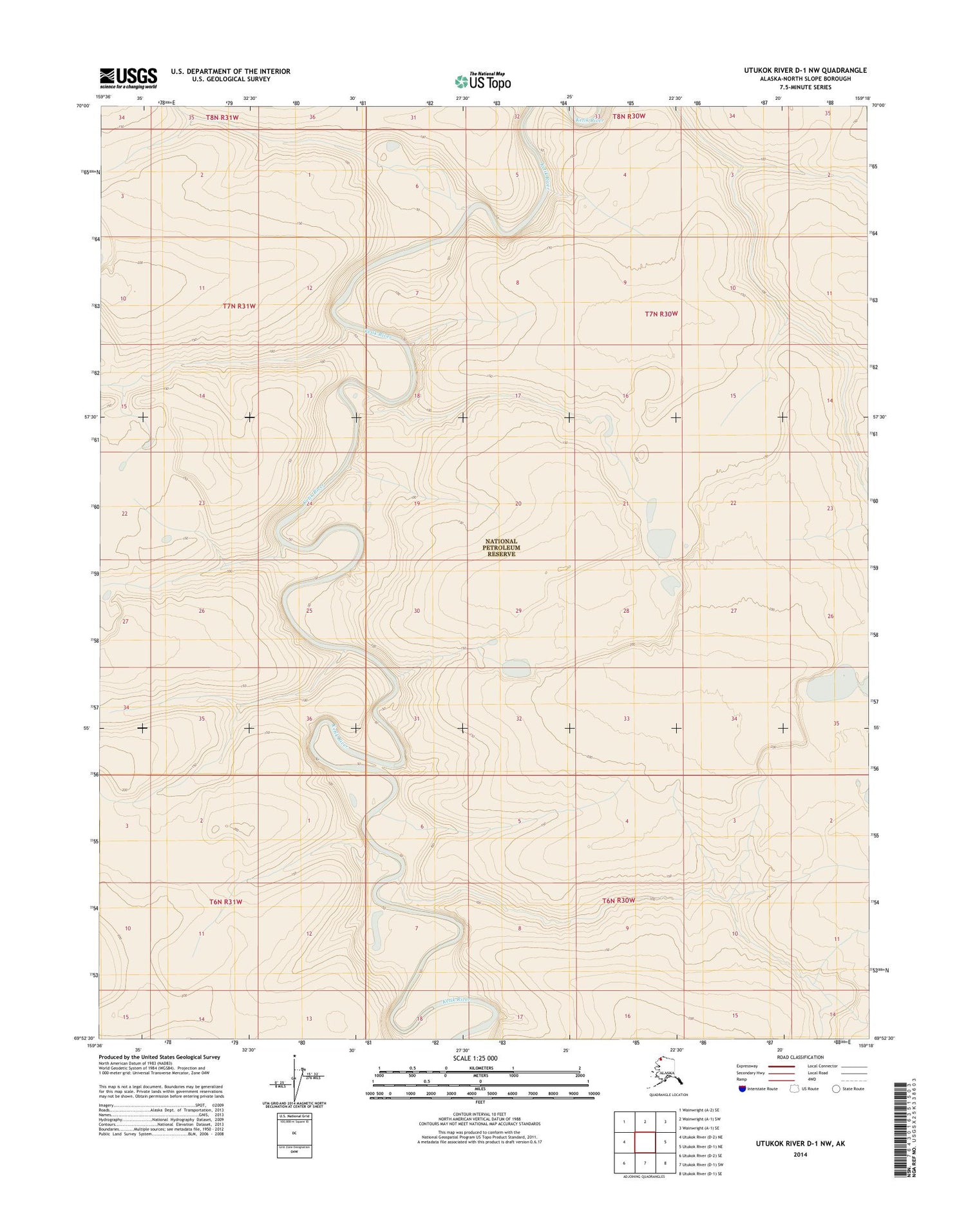 Utukok River D-1 NW Alaska US Topo Map Image