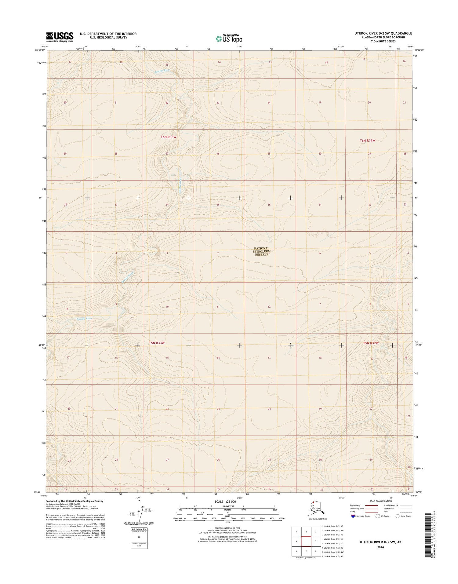 Utukok River D-2 SW Alaska US Topo Map Image
