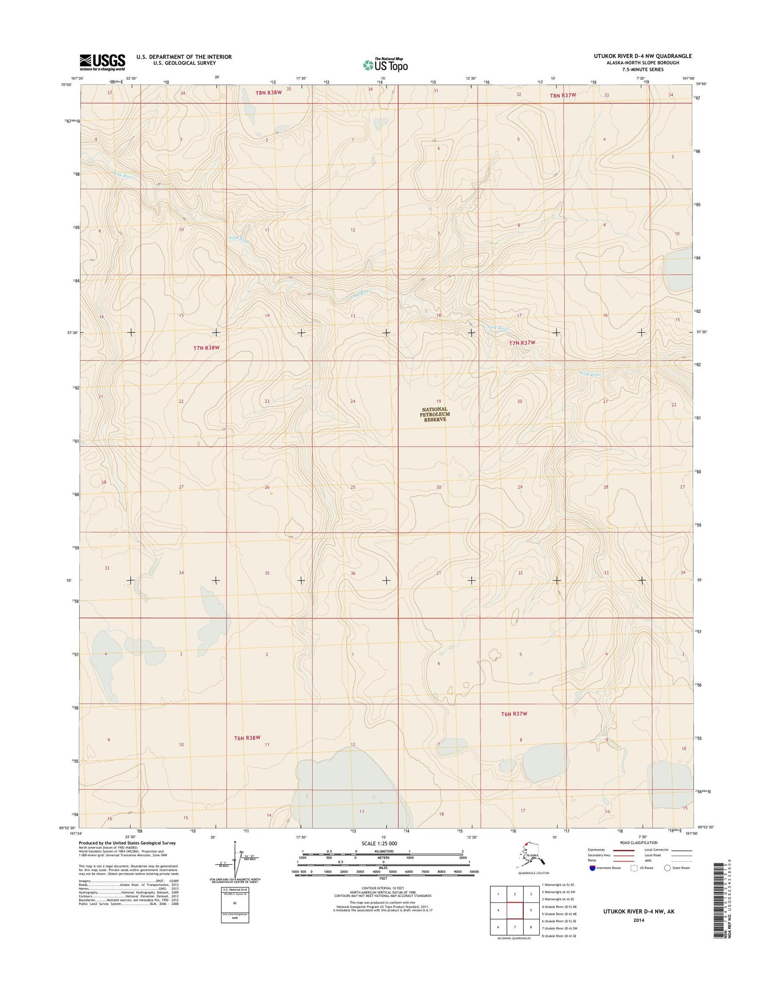 Utukok River D-4 NW Alaska US Topo Map Image