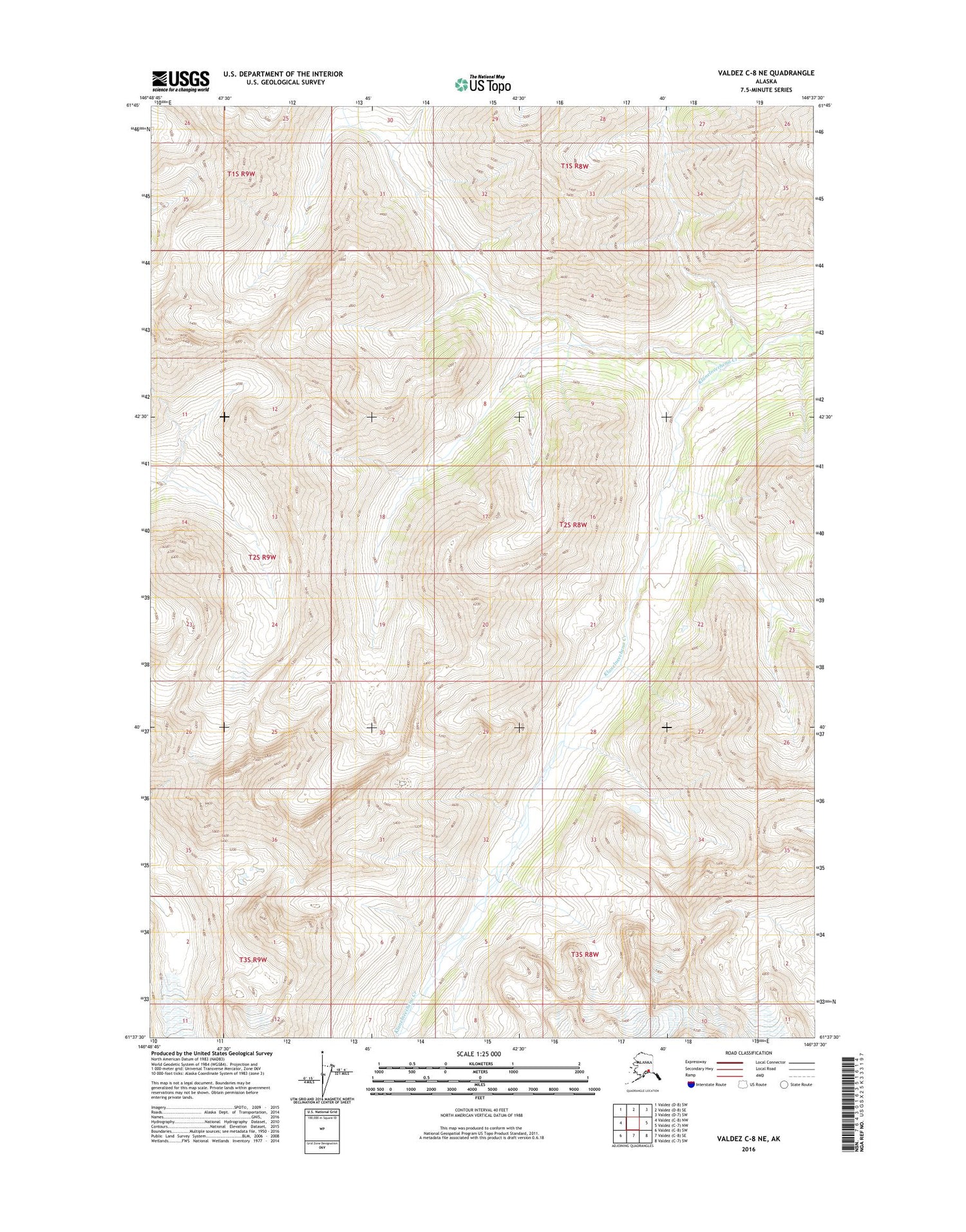 Valdez C-8 NE Alaska US Topo Map Image
