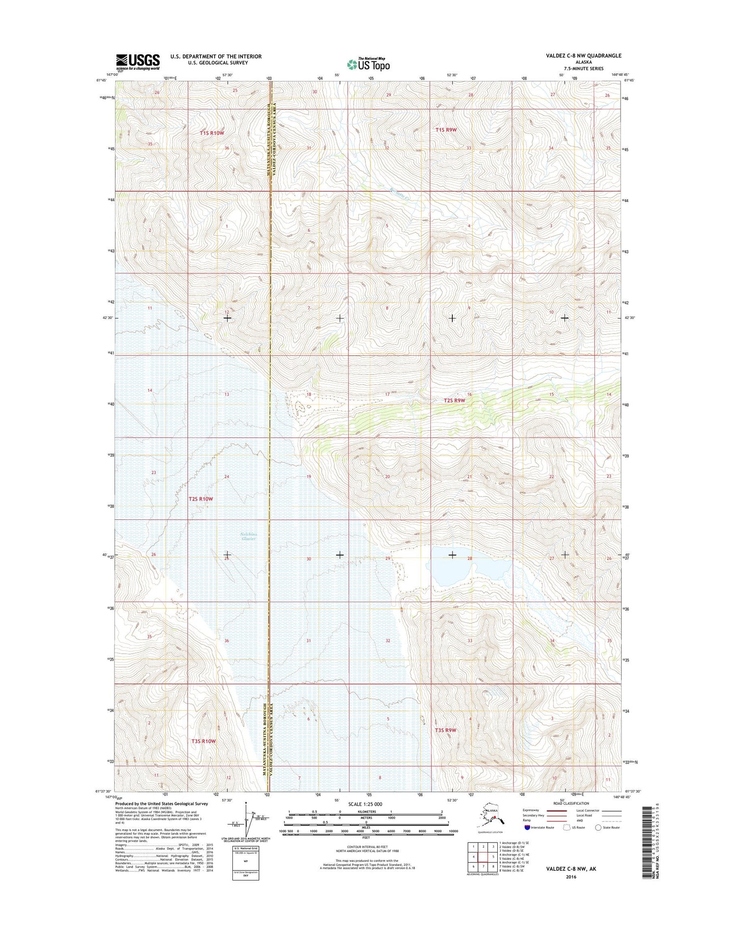 Valdez C-8 NW Alaska US Topo Map Image