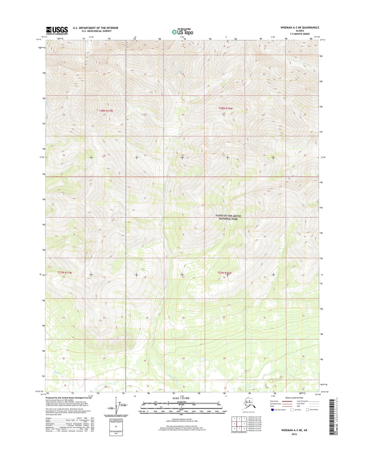 Wiseman A-3 NE Alaska US Topo Map Image