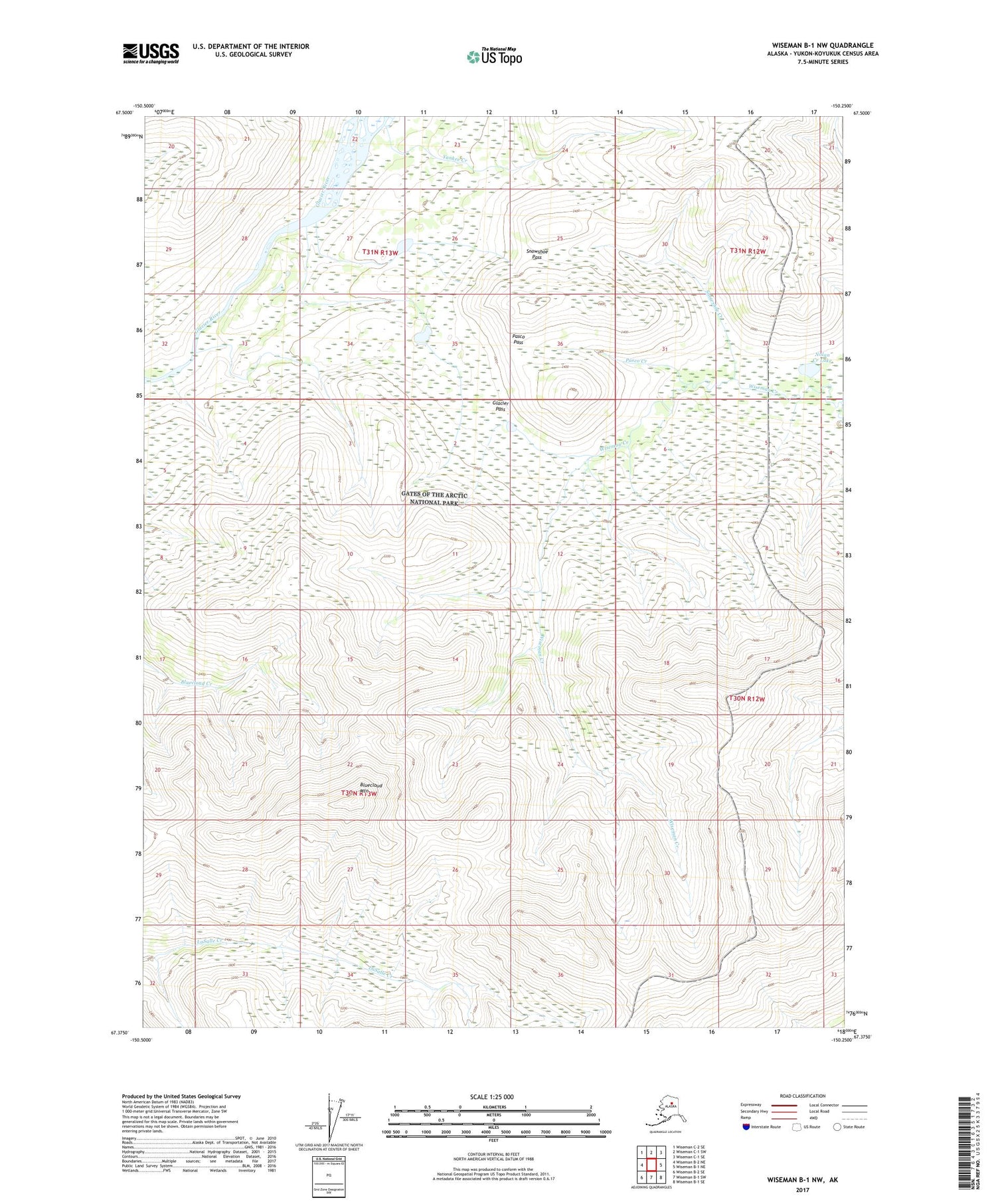 Wiseman B-1 NW Alaska US Topo Map Image