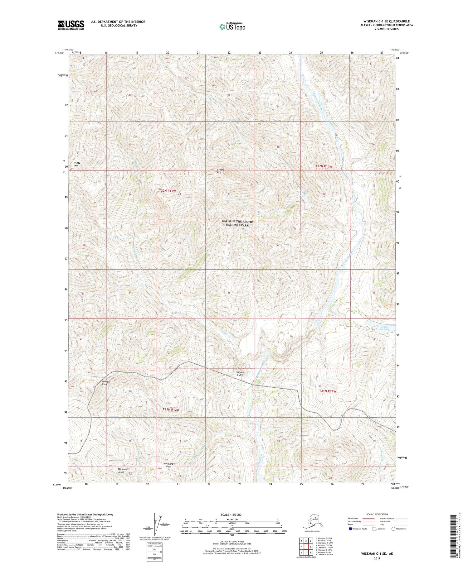 Wiseman C-1 SE Alaska US Topo Map Image