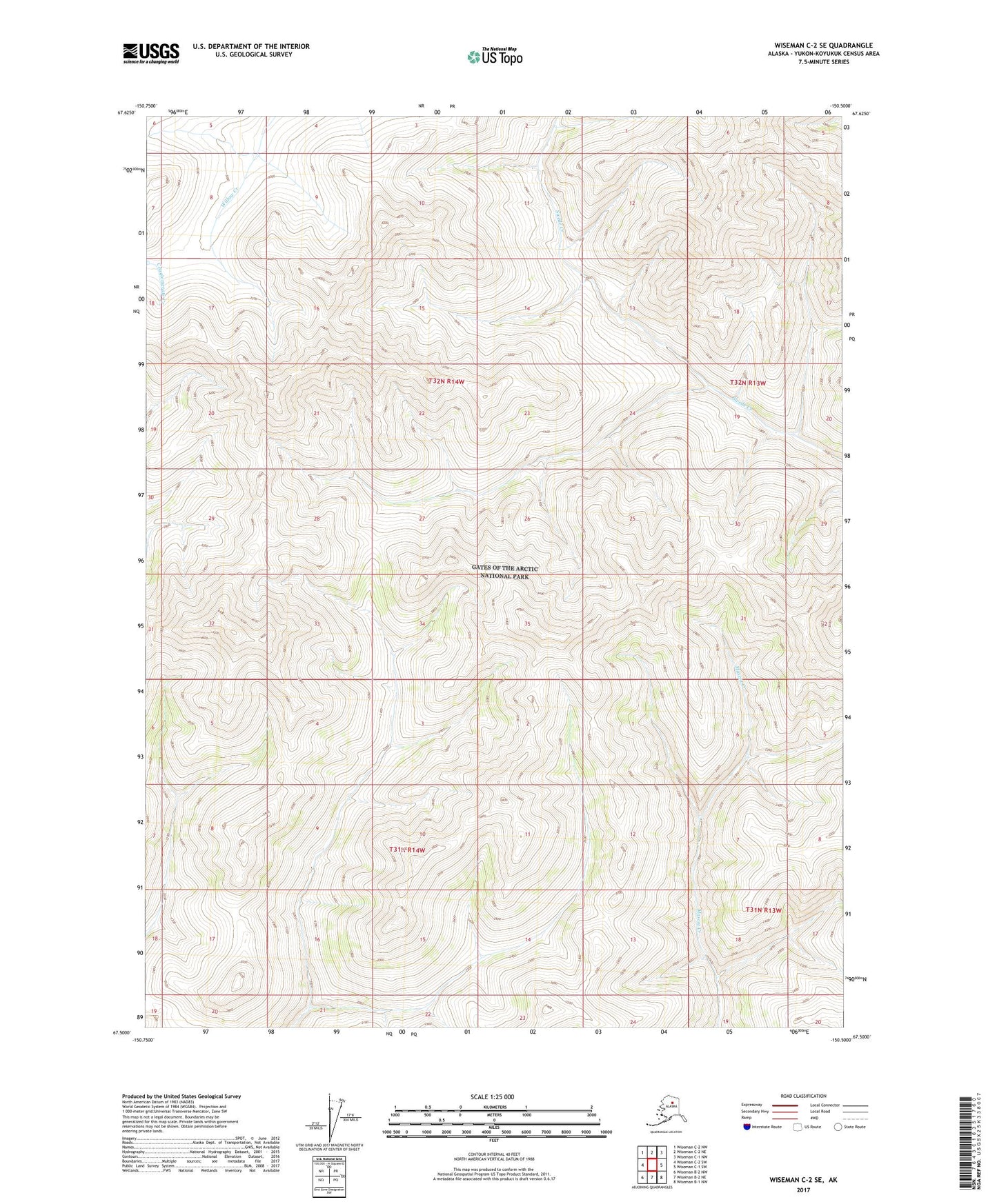 Wiseman C-2 SE Alaska US Topo Map Image