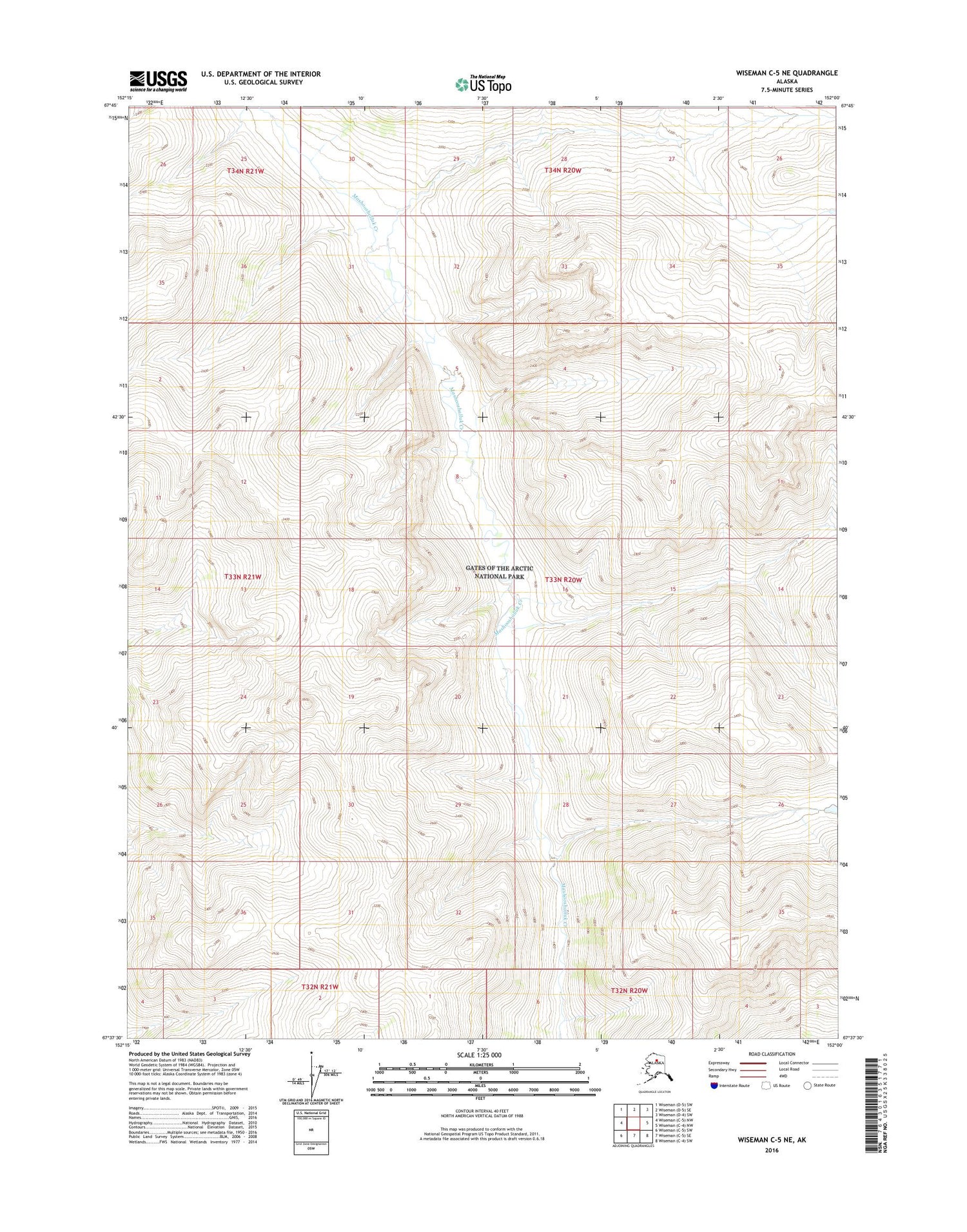 Wiseman C-5 NE Alaska US Topo Map Image