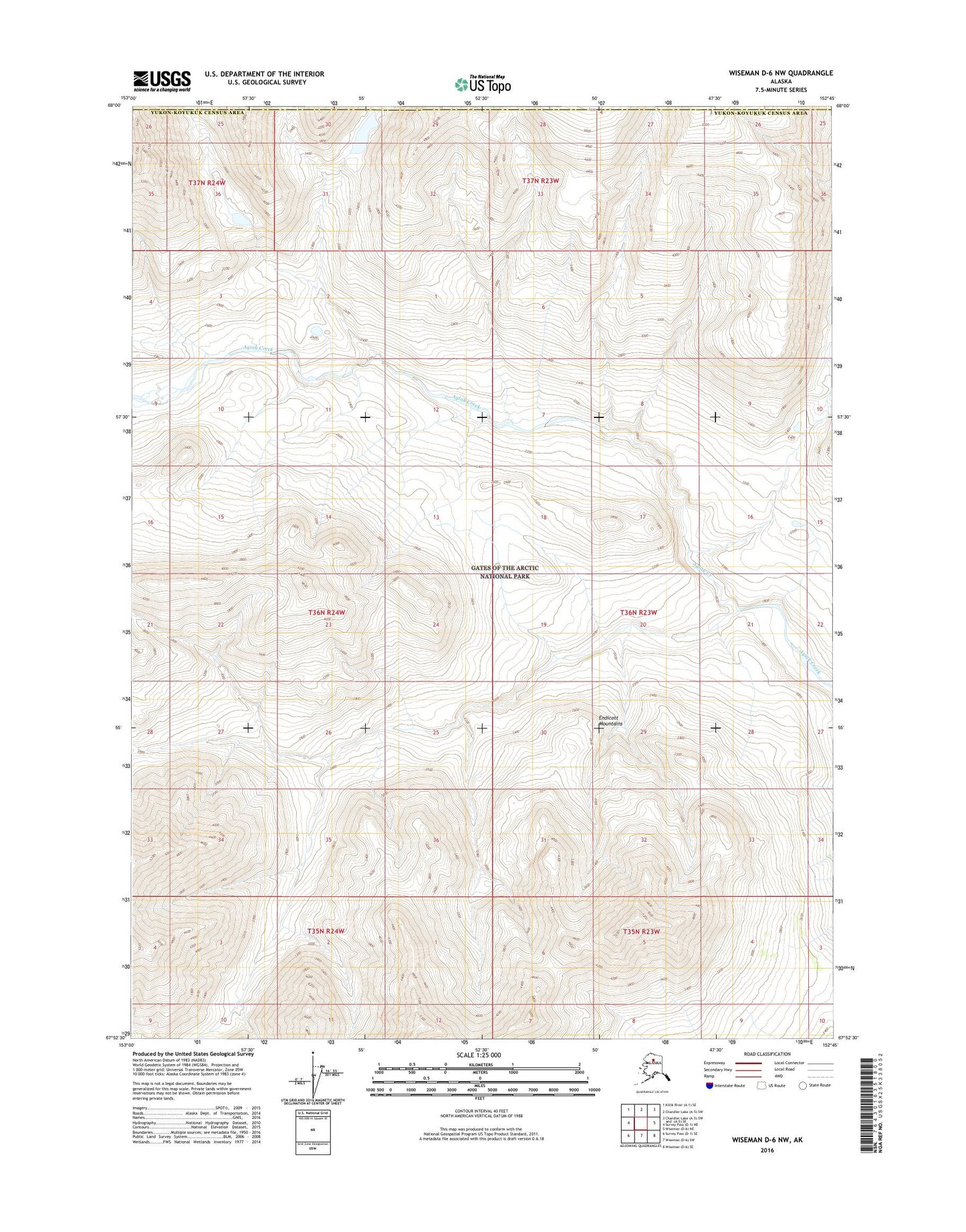 Wiseman D-6 NW Alaska US Topo Map Image