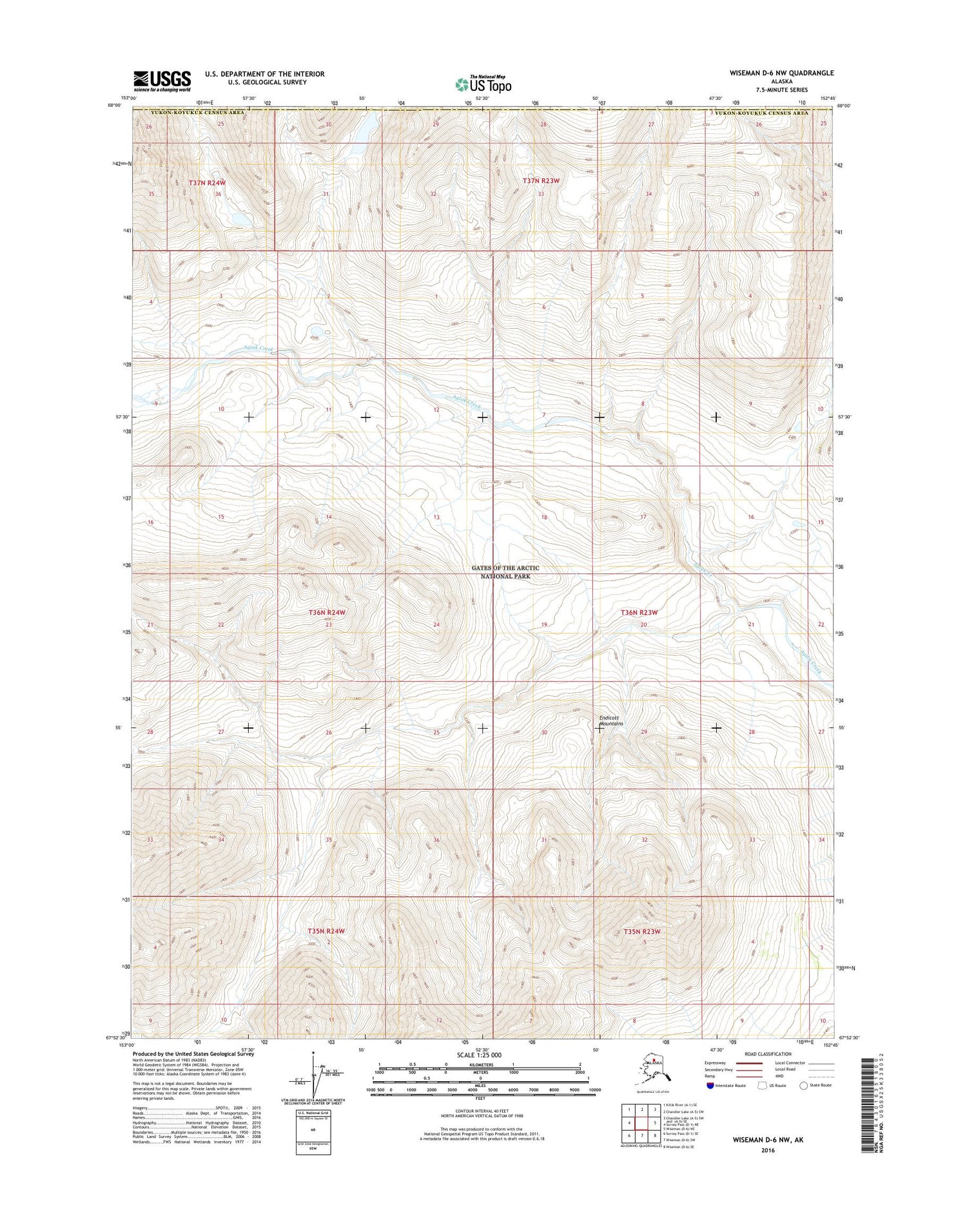 Wiseman D-6 NW Alaska US Topo Map Image