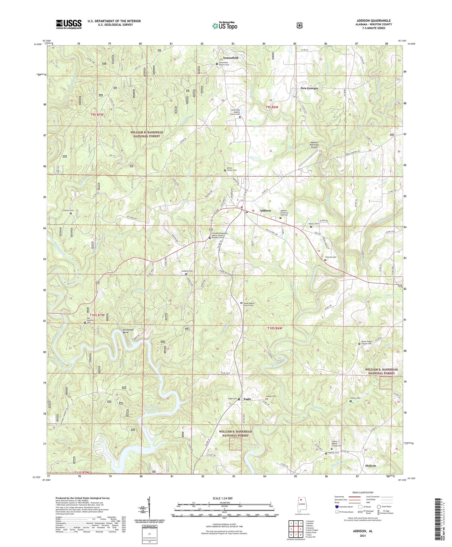 Addison Alabama US Topo Map Image