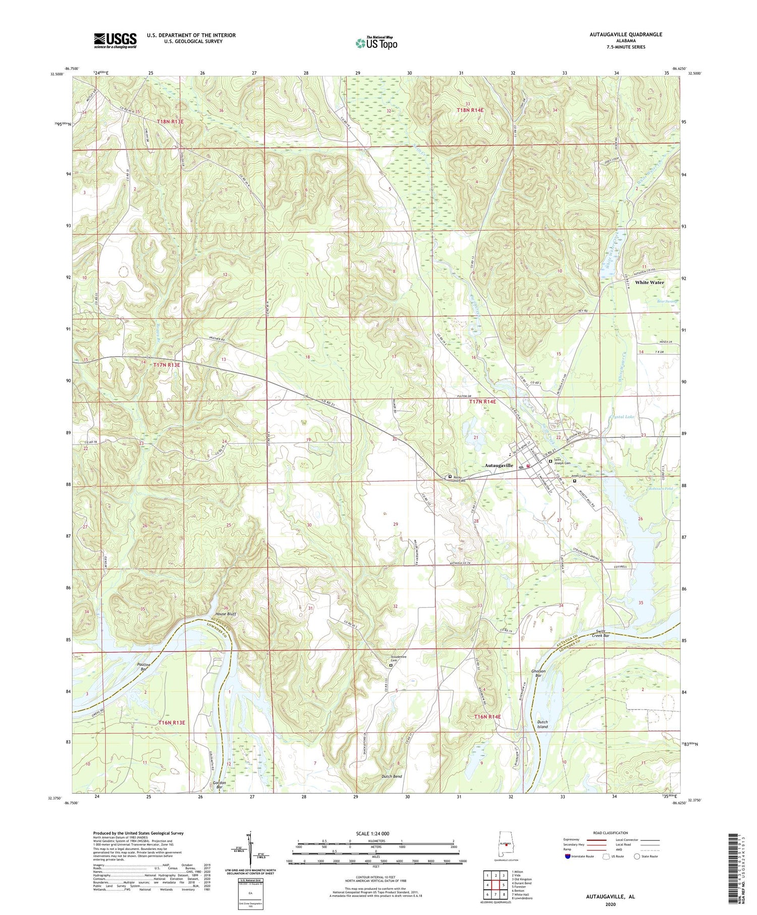 Autaugaville Alabama US Topo Map Image