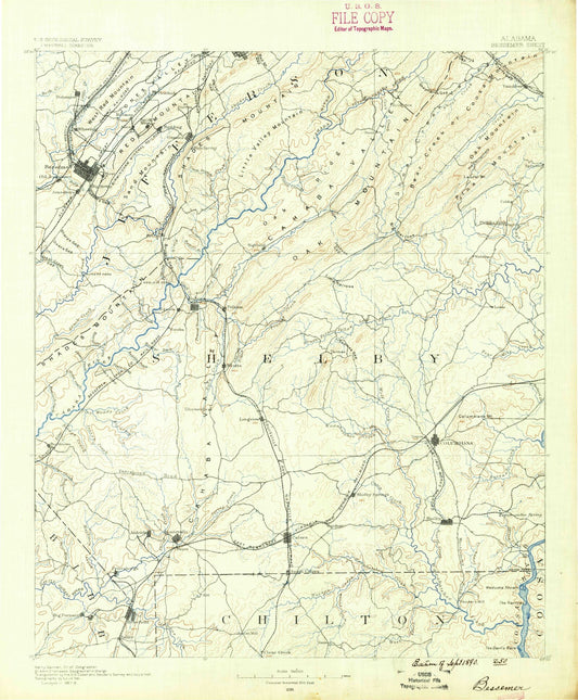 Historic 1890 Bessemer Alabama 30'x30' Topo Map Image