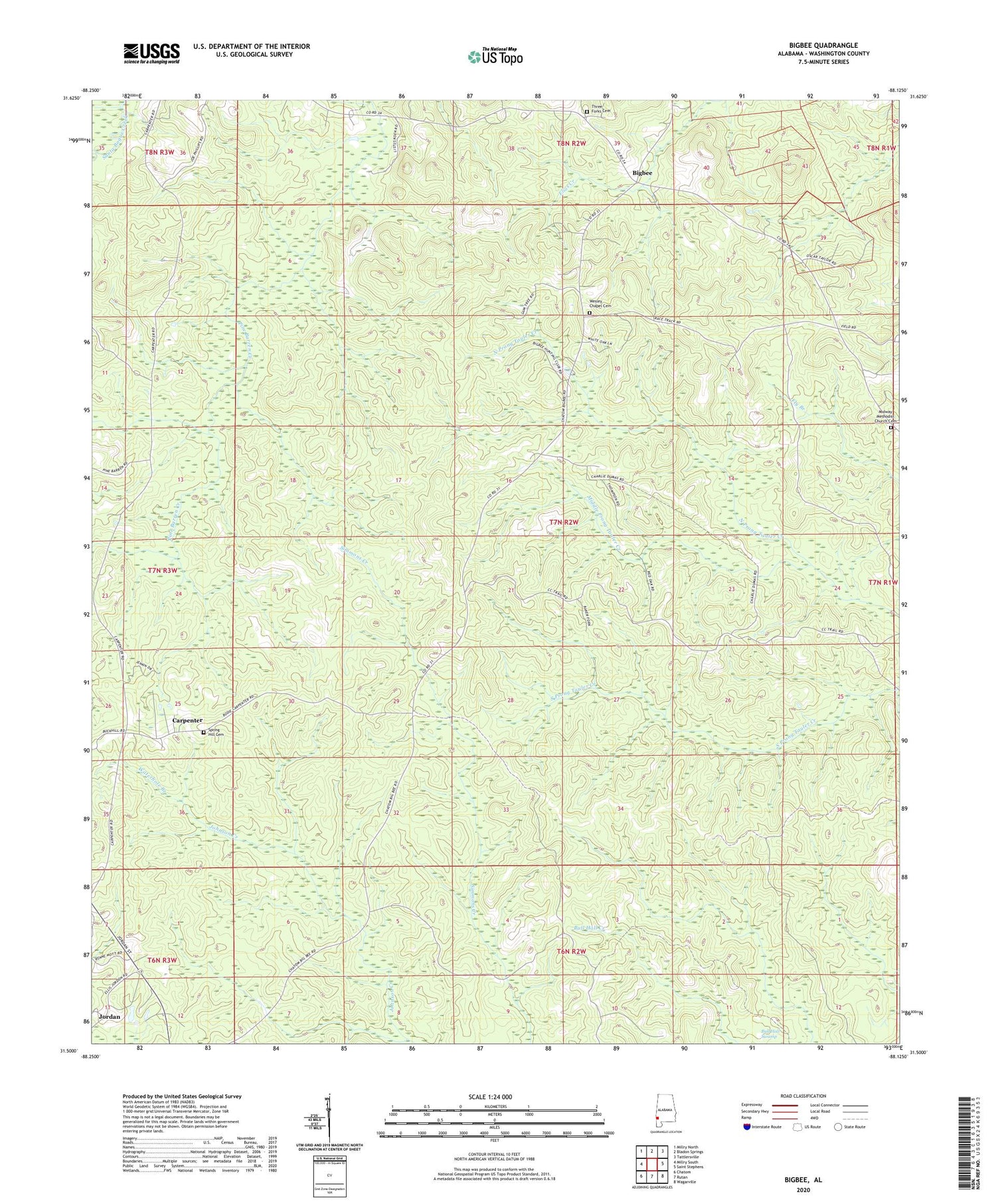 Bigbee Alabama US Topo Map Image