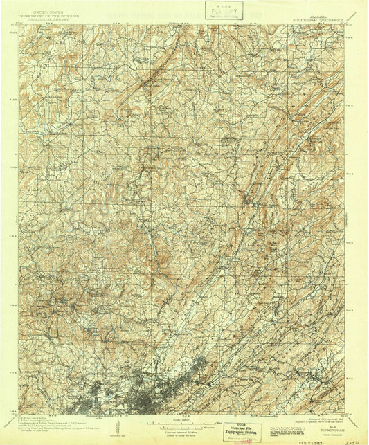 Historic 1907 Birmingham Alabama 30'x30' Topo Map Image