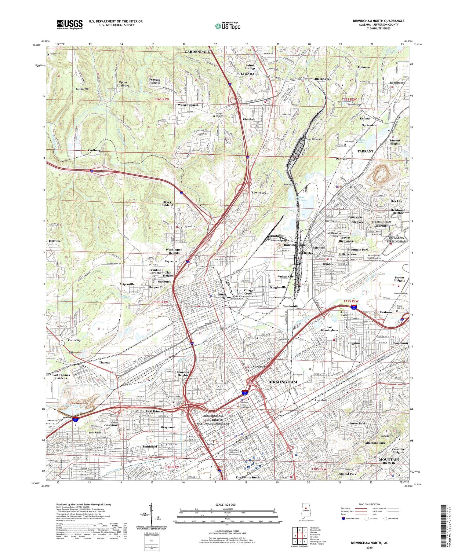 Birmingham North Alabama US Topo Map Image