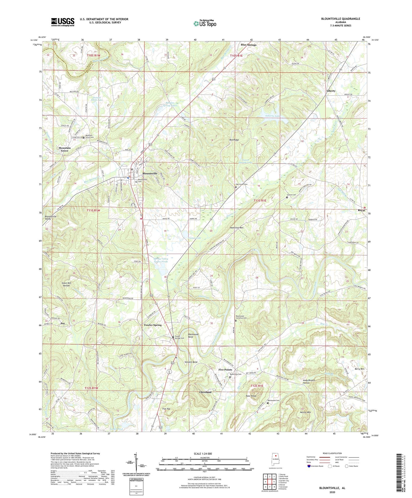 Blountsville Alabama US Topo Map Image