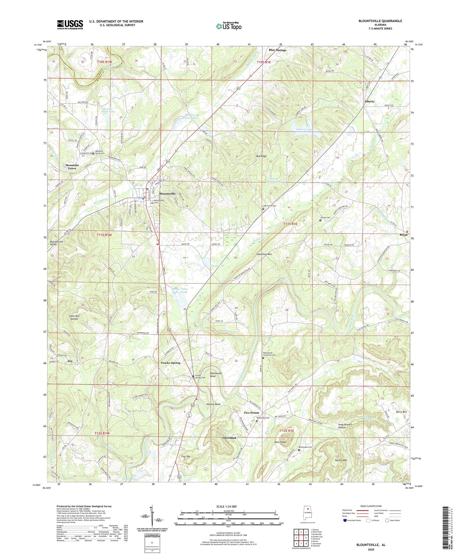 Blountsville Alabama US Topo Map Image