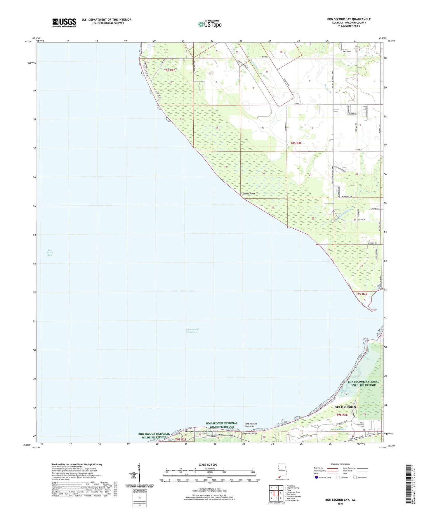 Bon Secour Bay Alabama US Topo Map Image