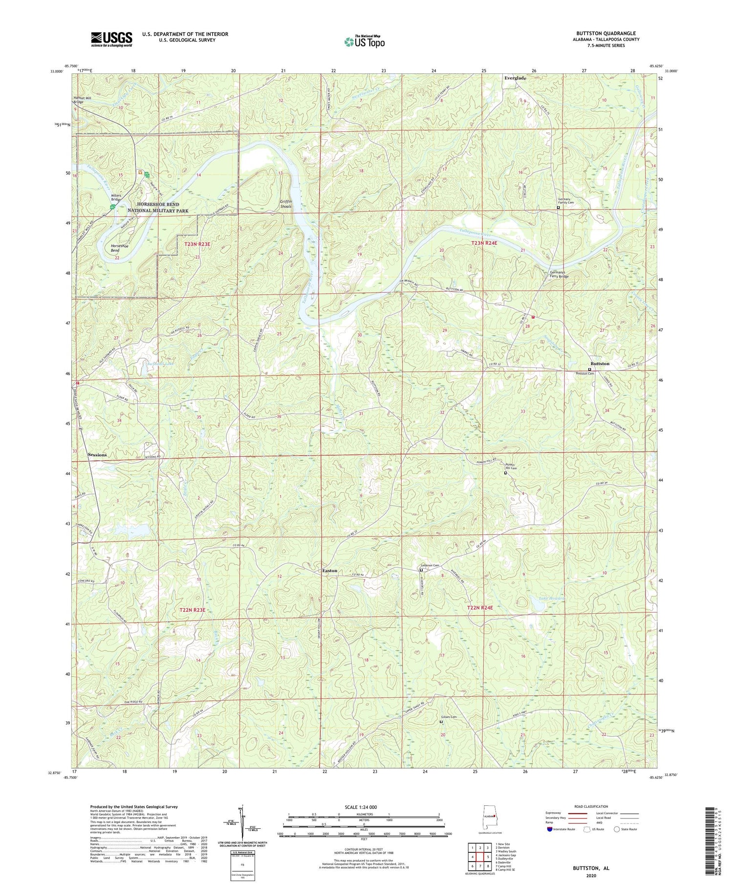 Buttston Alabama US Topo Map Image