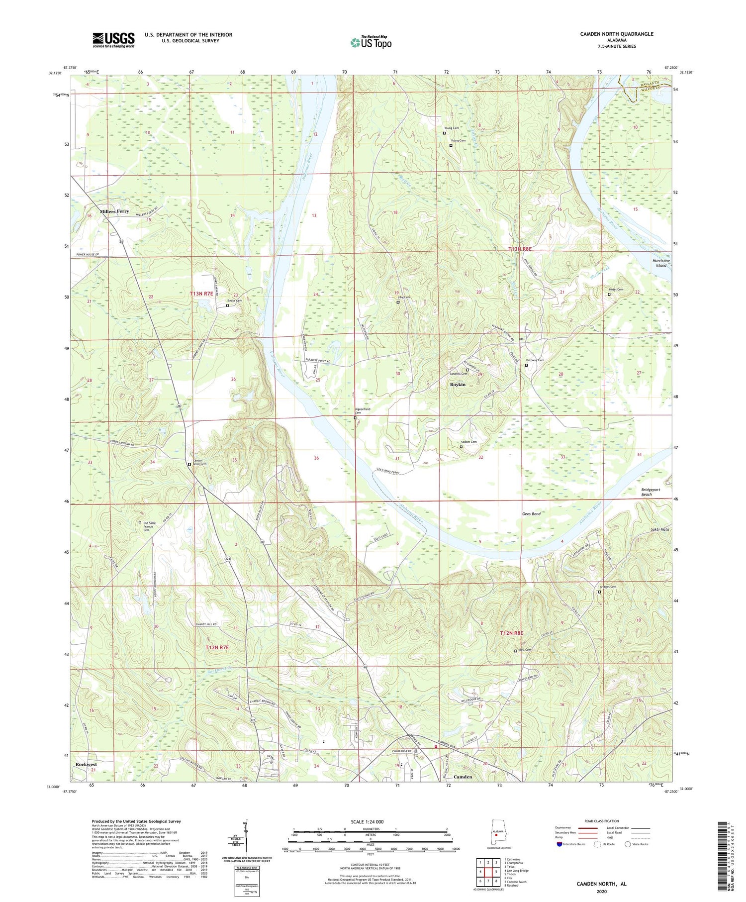 Camden North Alabama US Topo Map Image