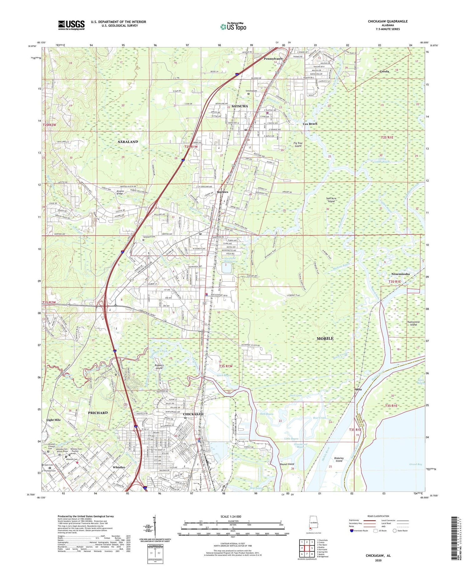 Chickasaw Alabama US Topo Map Image