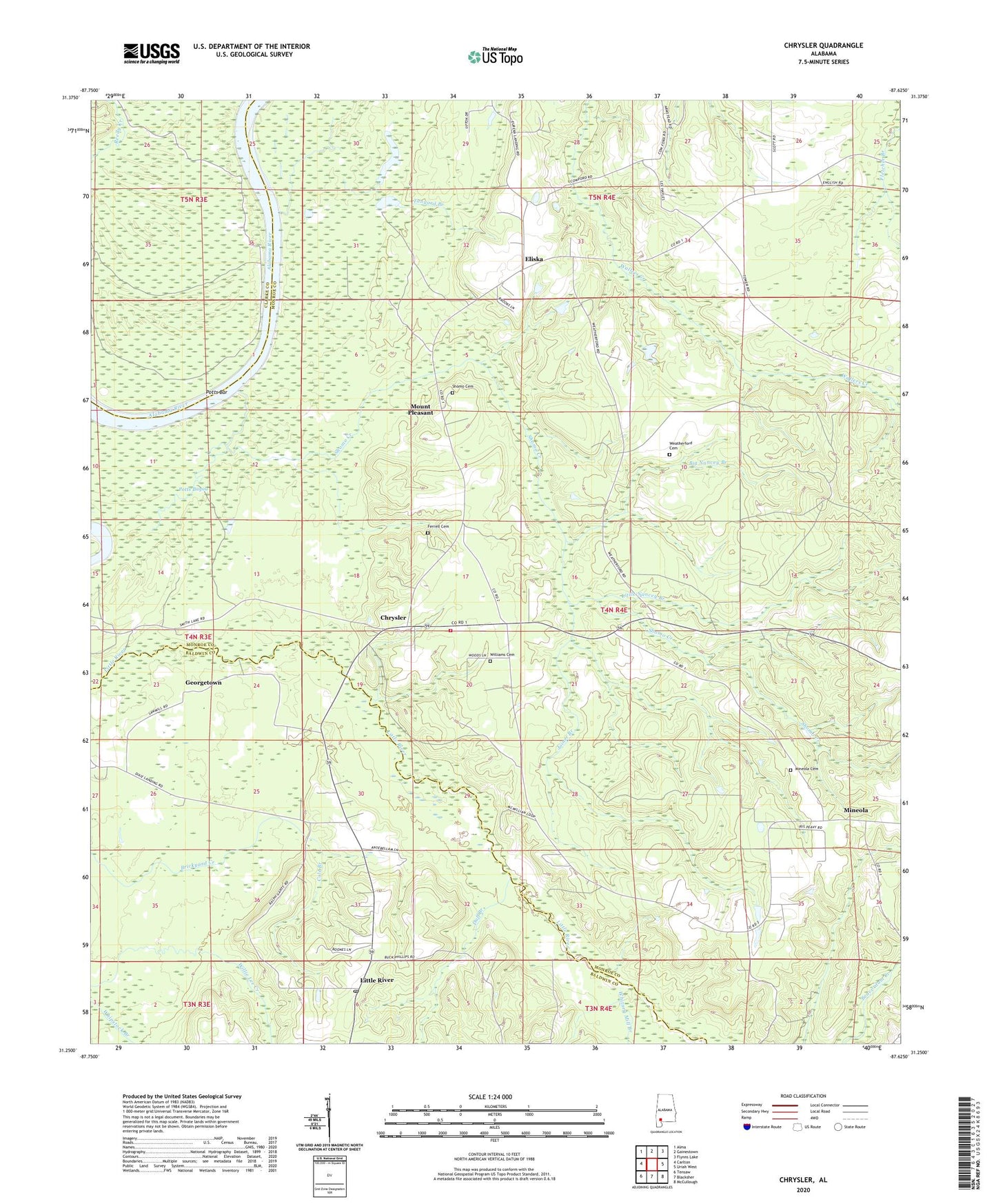 Chrysler Alabama US Topo Map Image