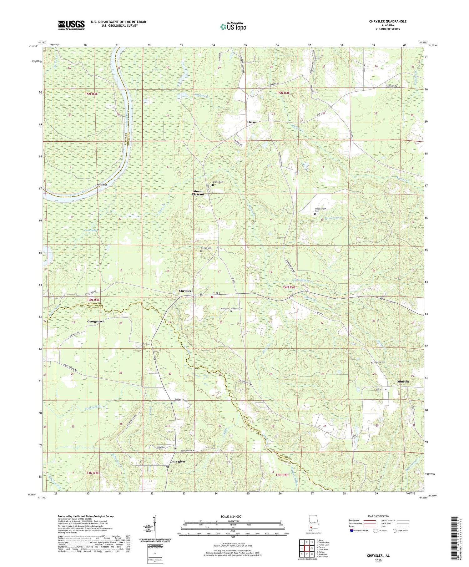 Chrysler Alabama US Topo Map Image