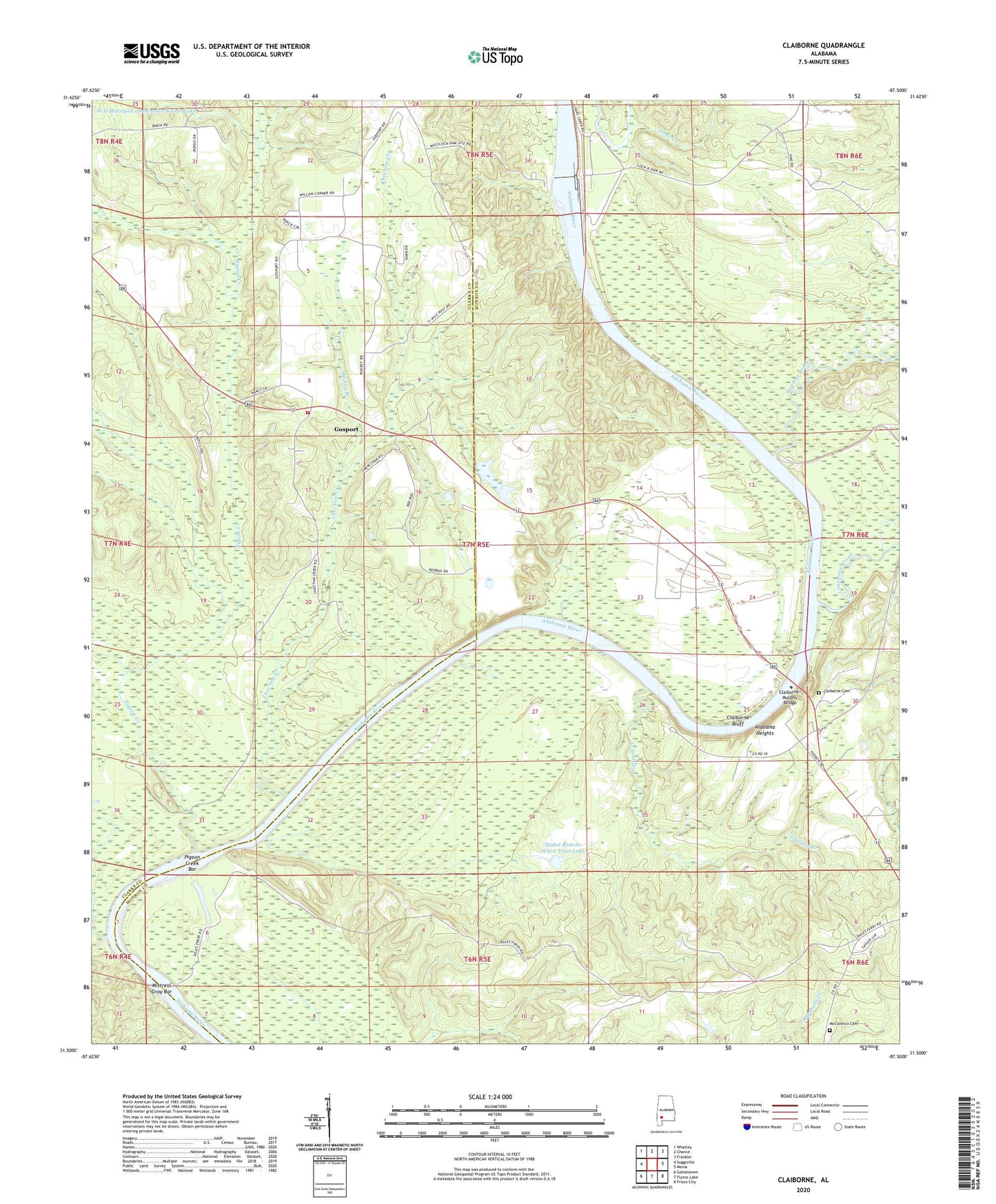 Claiborne Alabama US Topo Map Image
