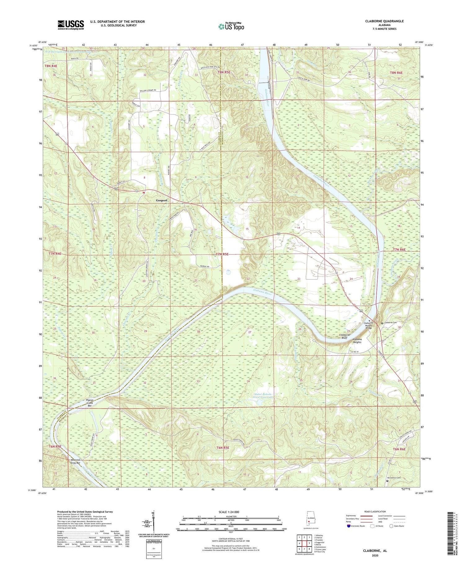 Claiborne Alabama US Topo Map Image