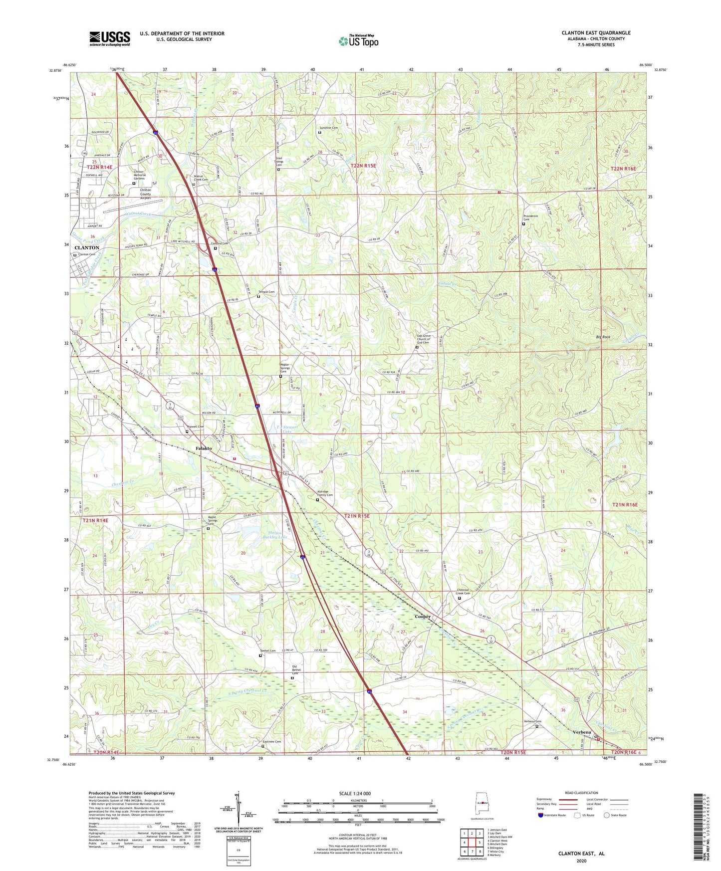 Clanton East Alabama US Topo Map Image