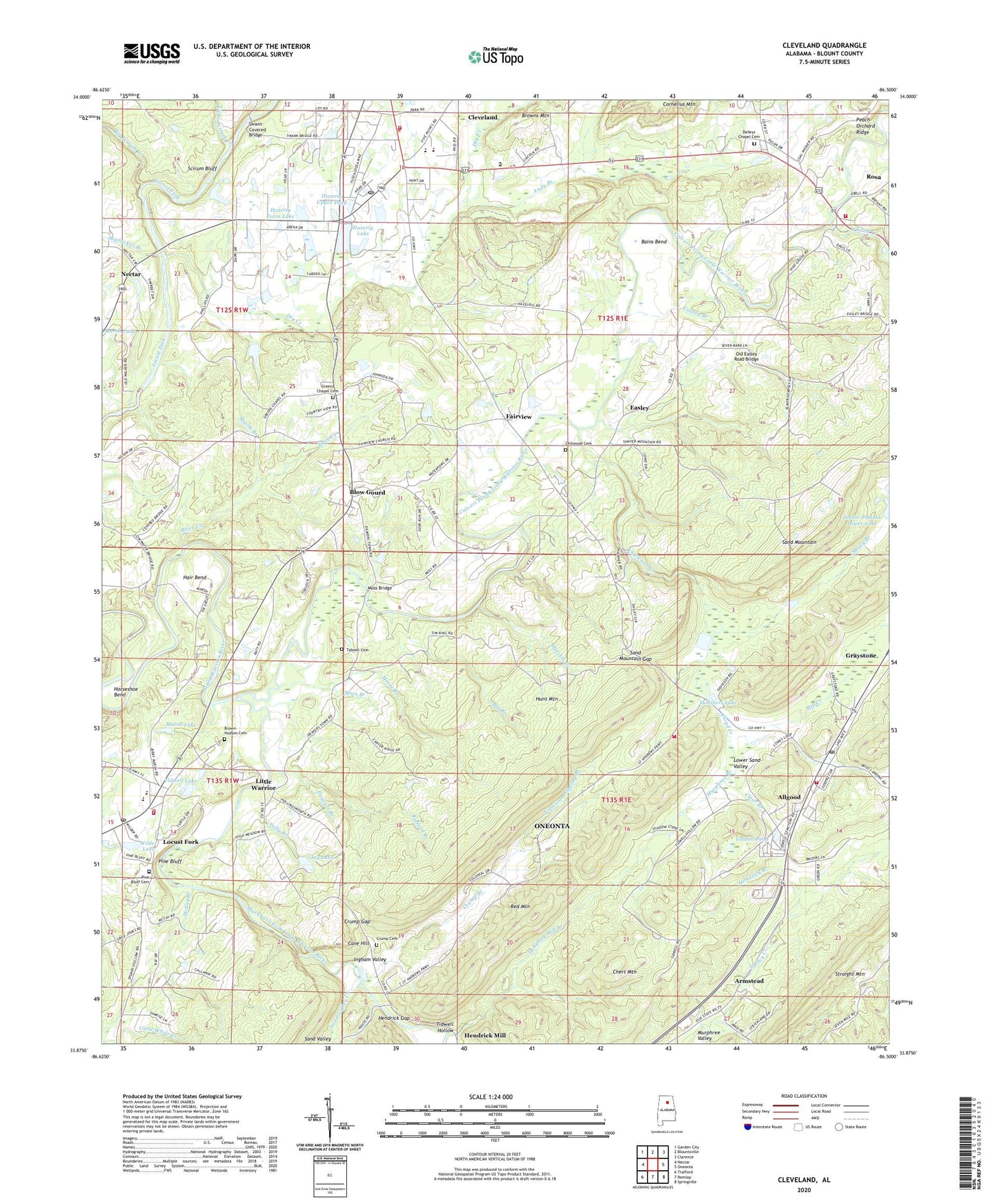 Cleveland Alabama US Topo Map Image