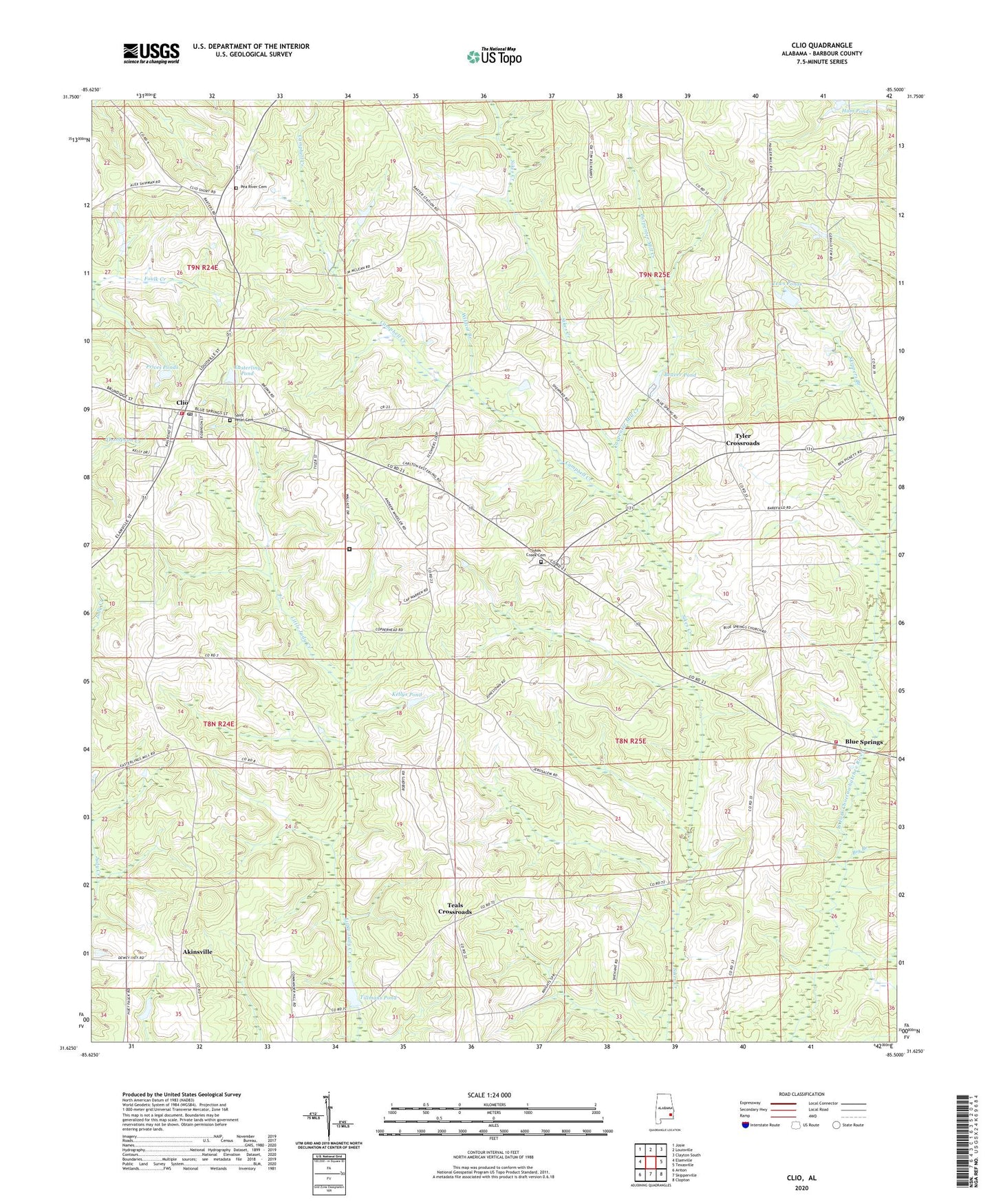 Clio Alabama US Topo Map Image