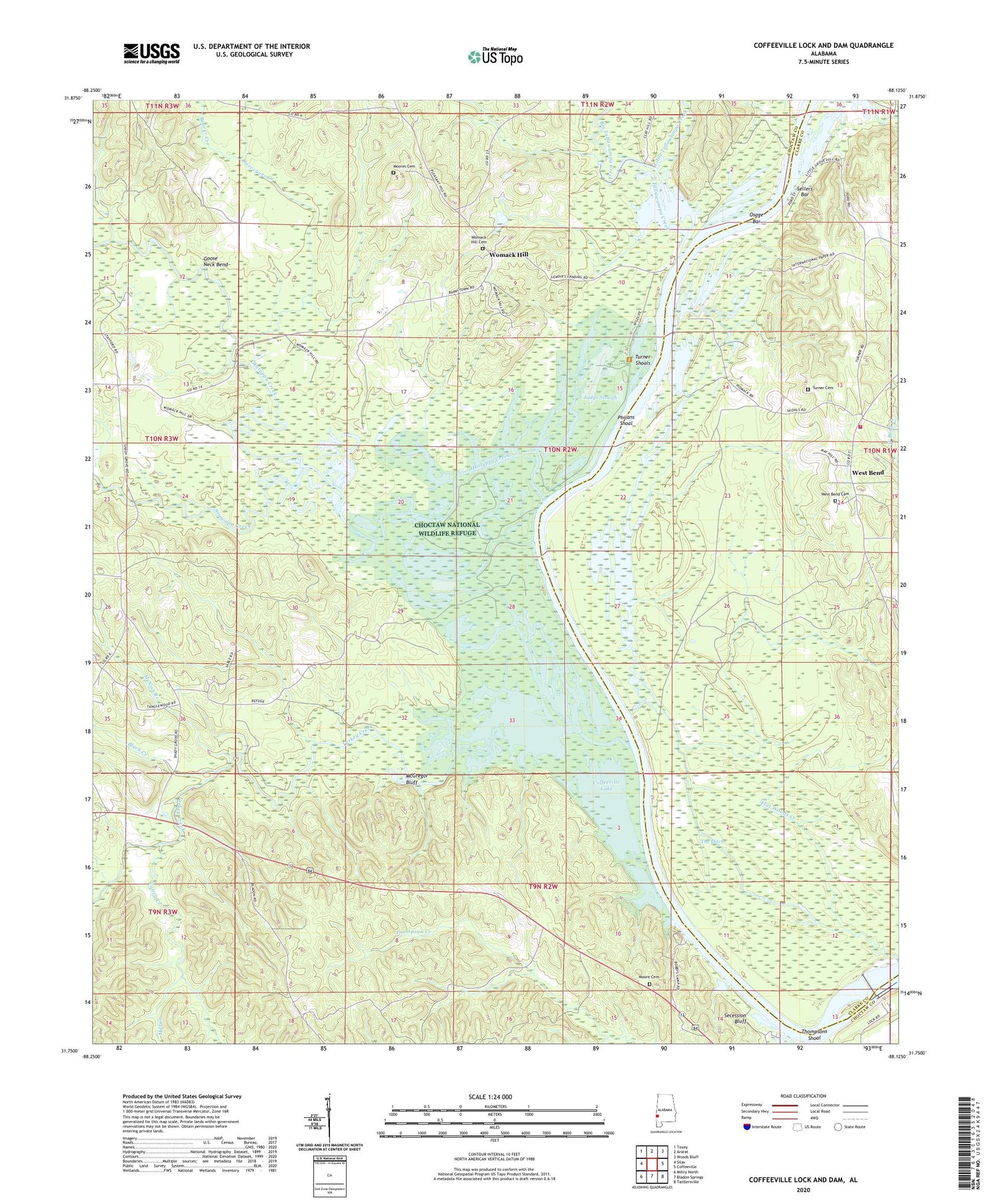 Coffeeville Lock And Dam Alabama US Topo Map Image