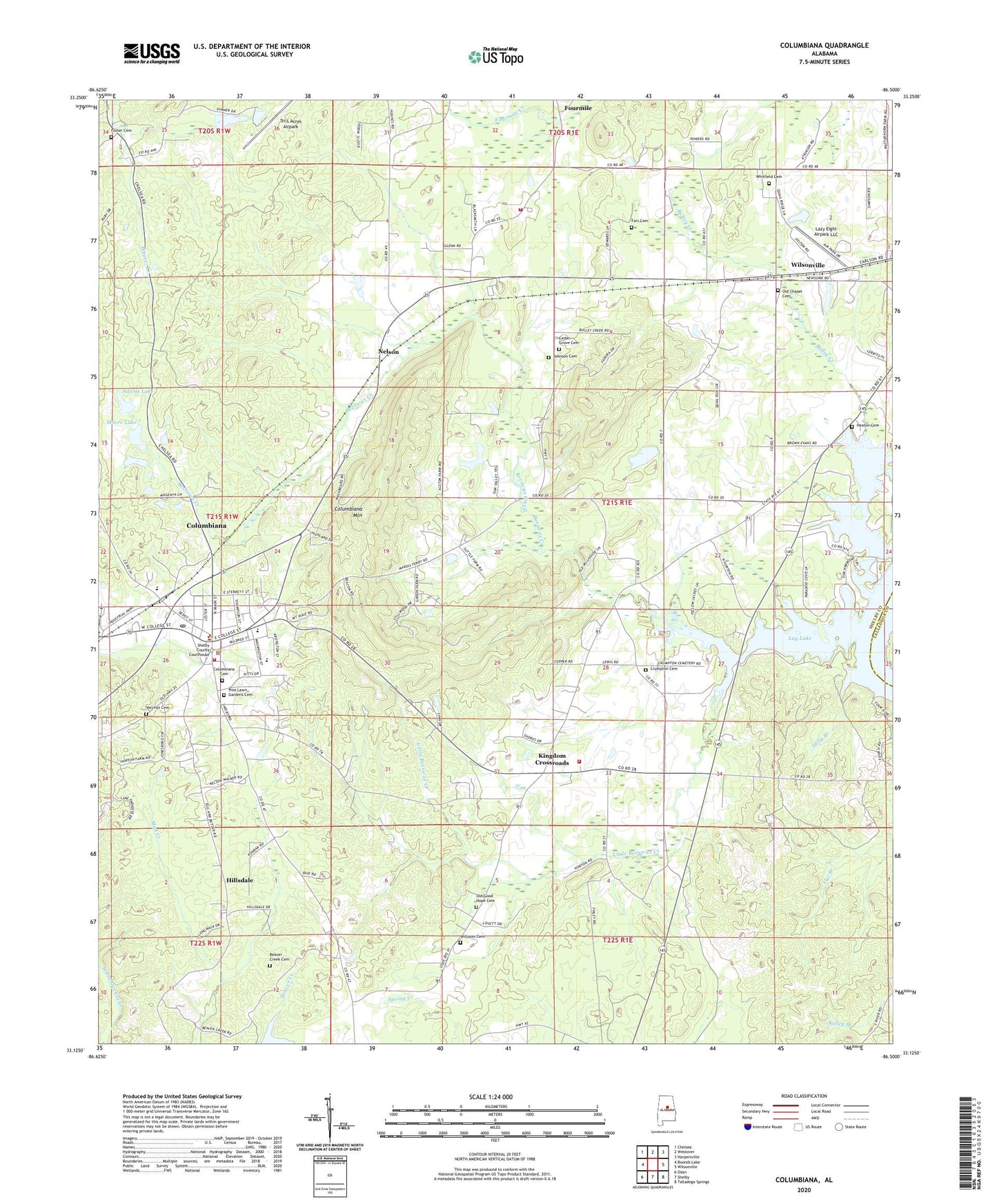 Columbiana Alabama US Topo Map Image