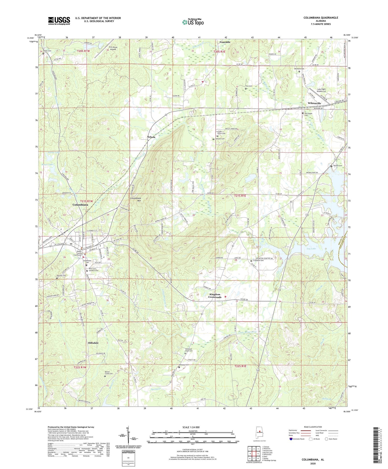 Columbiana Alabama US Topo Map Image