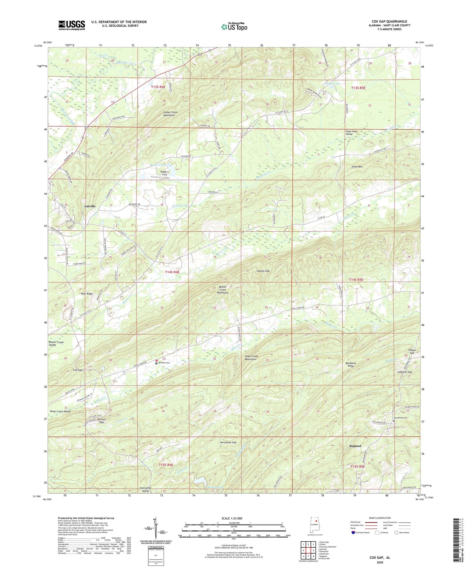 Cox Gap Alabama US Topo Map Image