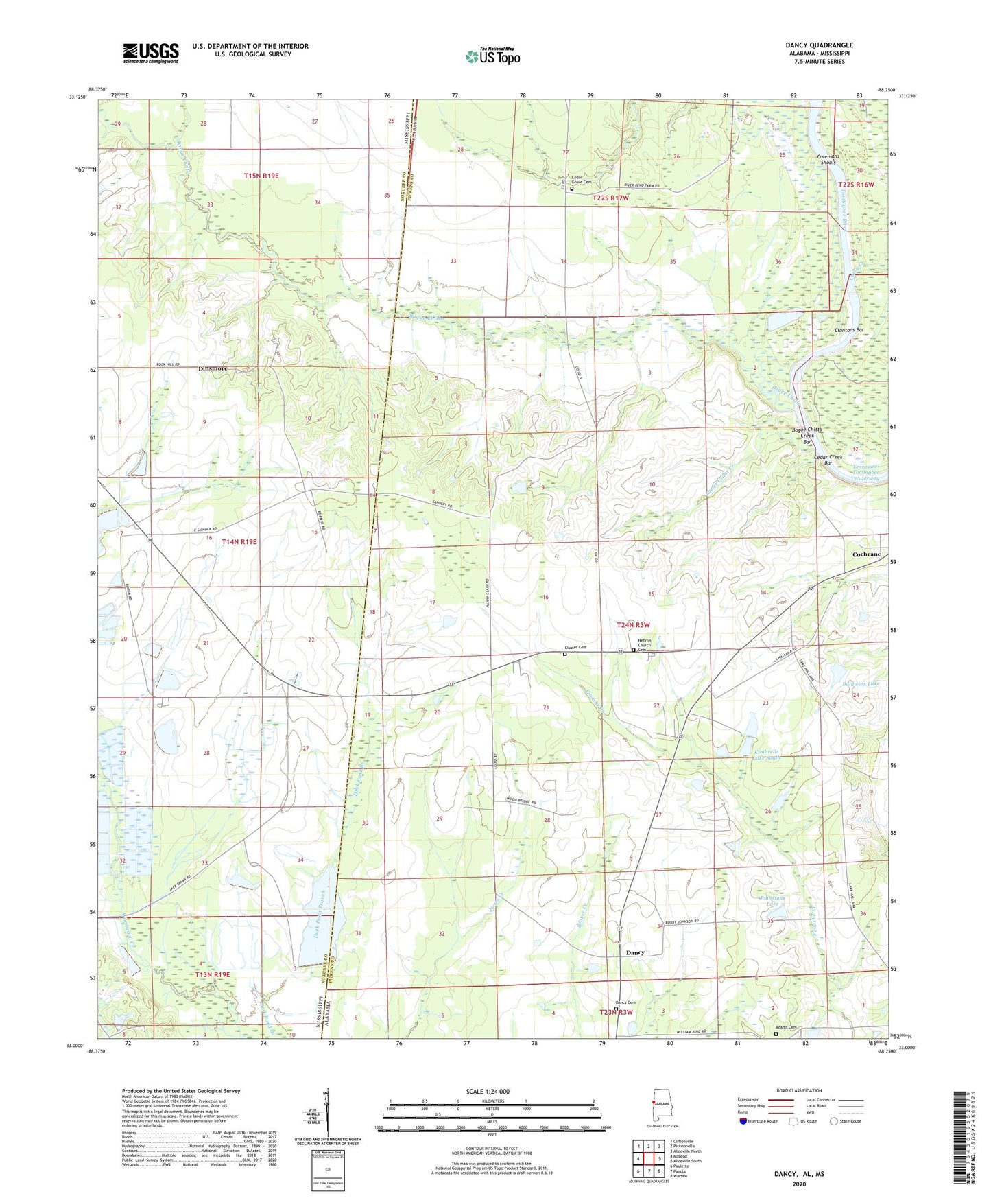 Dancy Alabama US Topo Map Image