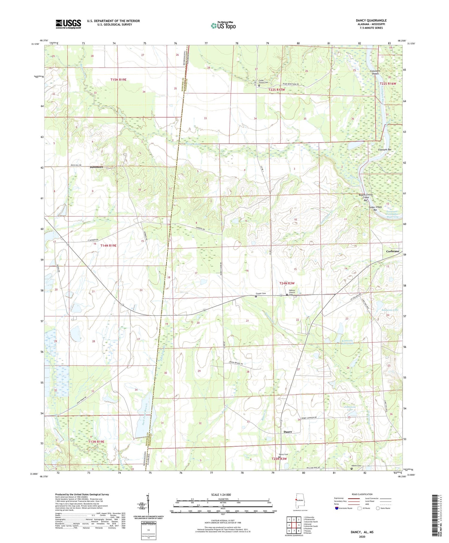 Dancy Alabama US Topo Map Image