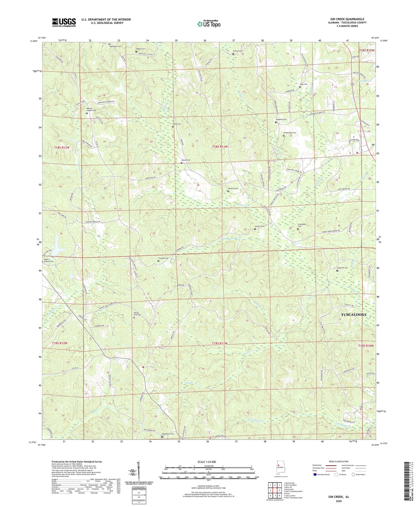 Gin Creek Alabama US Topo Map Image