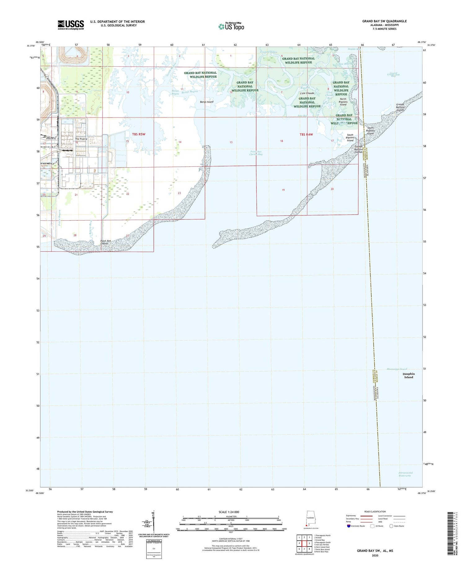 Grand Bay SW Alabama US Topo Map Image