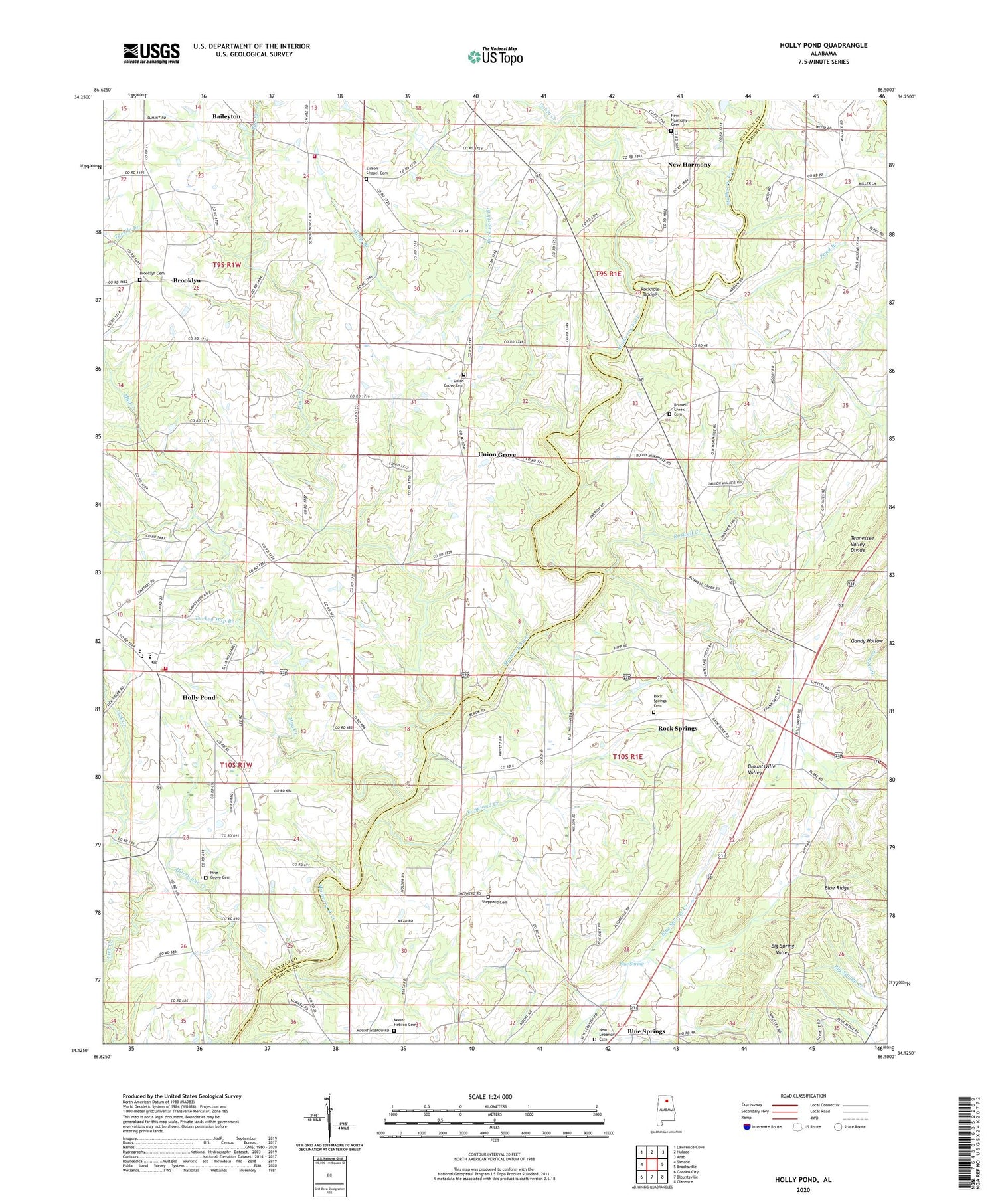 Holly Pond Alabama US Topo Map Image