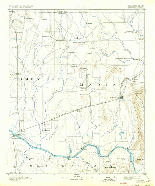 Historic 1892 Huntsville Alabama 30'x30' Topo Map Image