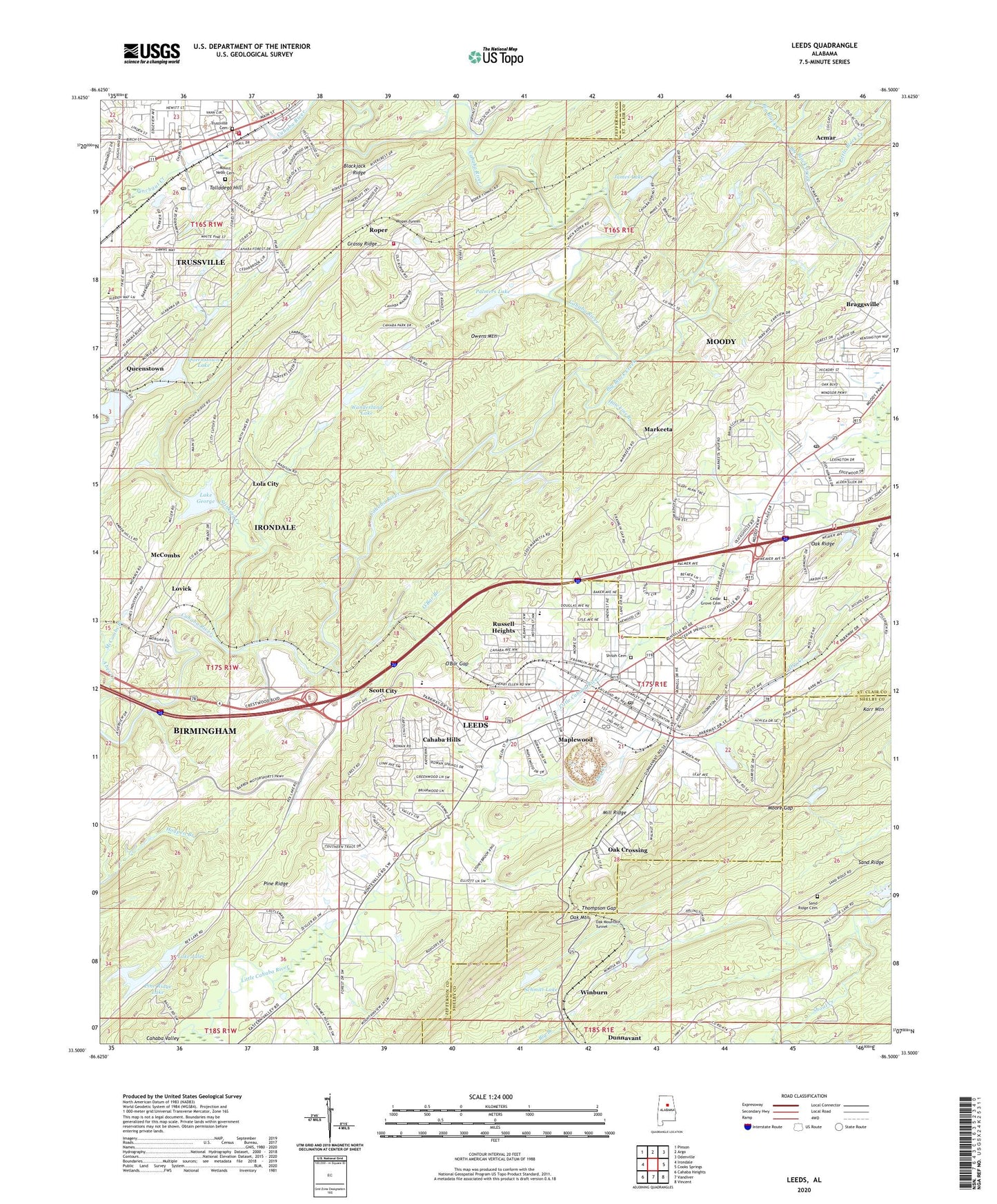 Leeds Alabama US Topo Map Image