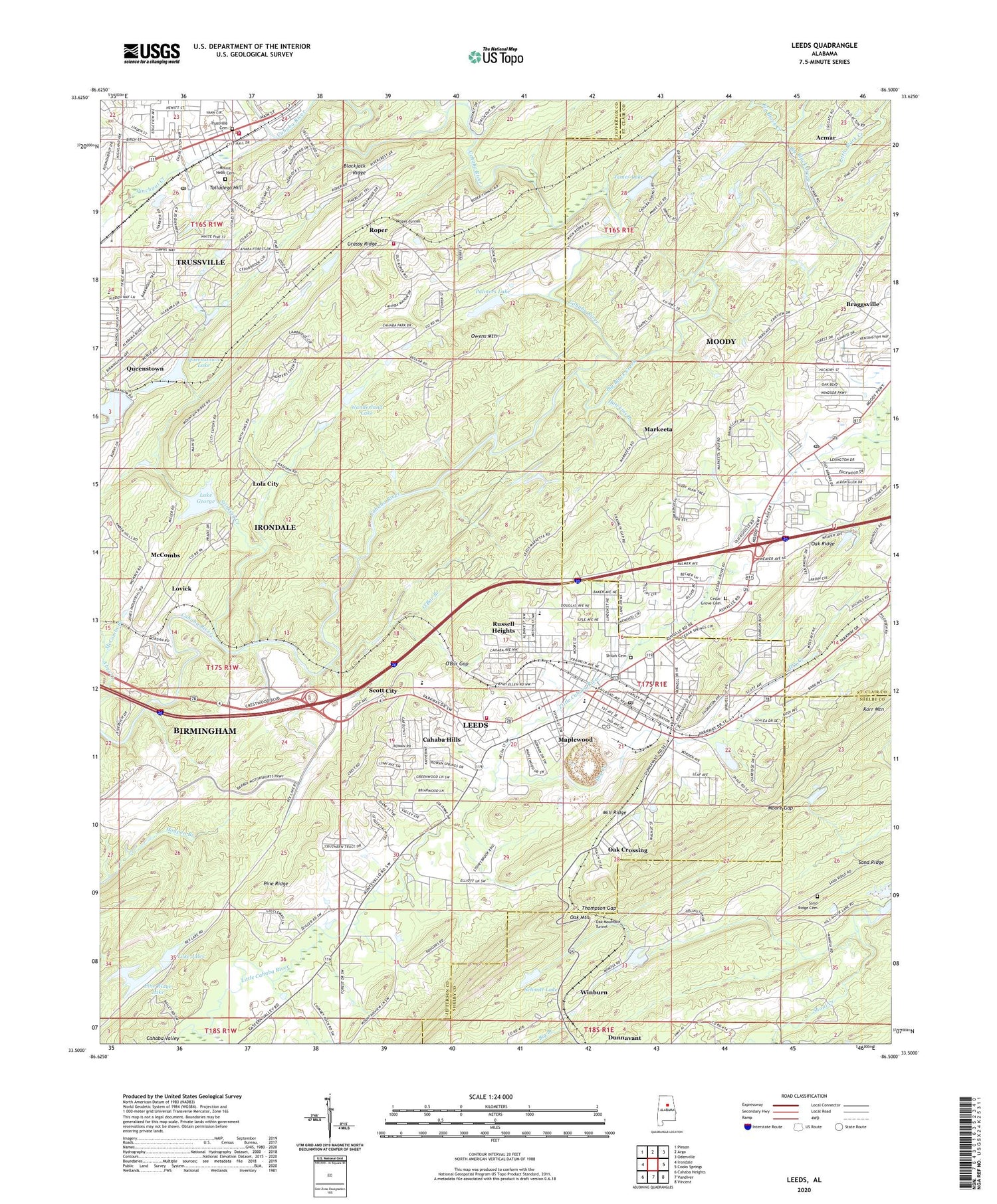 Leeds Alabama US Topo Map Image