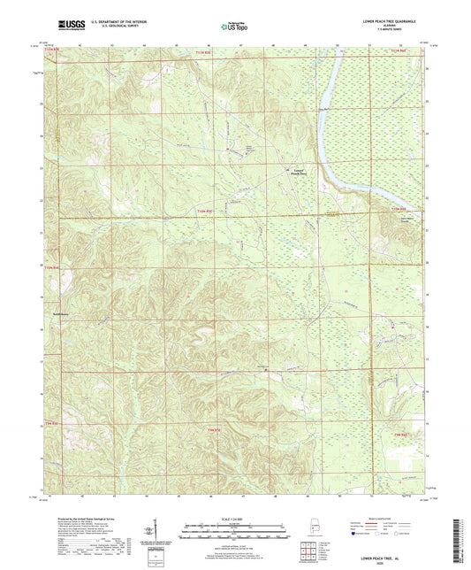 Lower Peach Tree Alabama US Topo Map Image