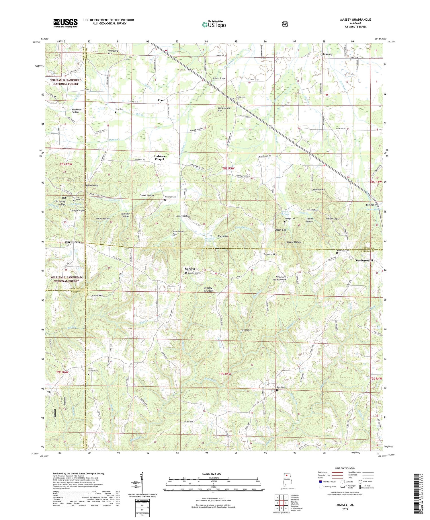 Massey Alabama US Topo Map Image