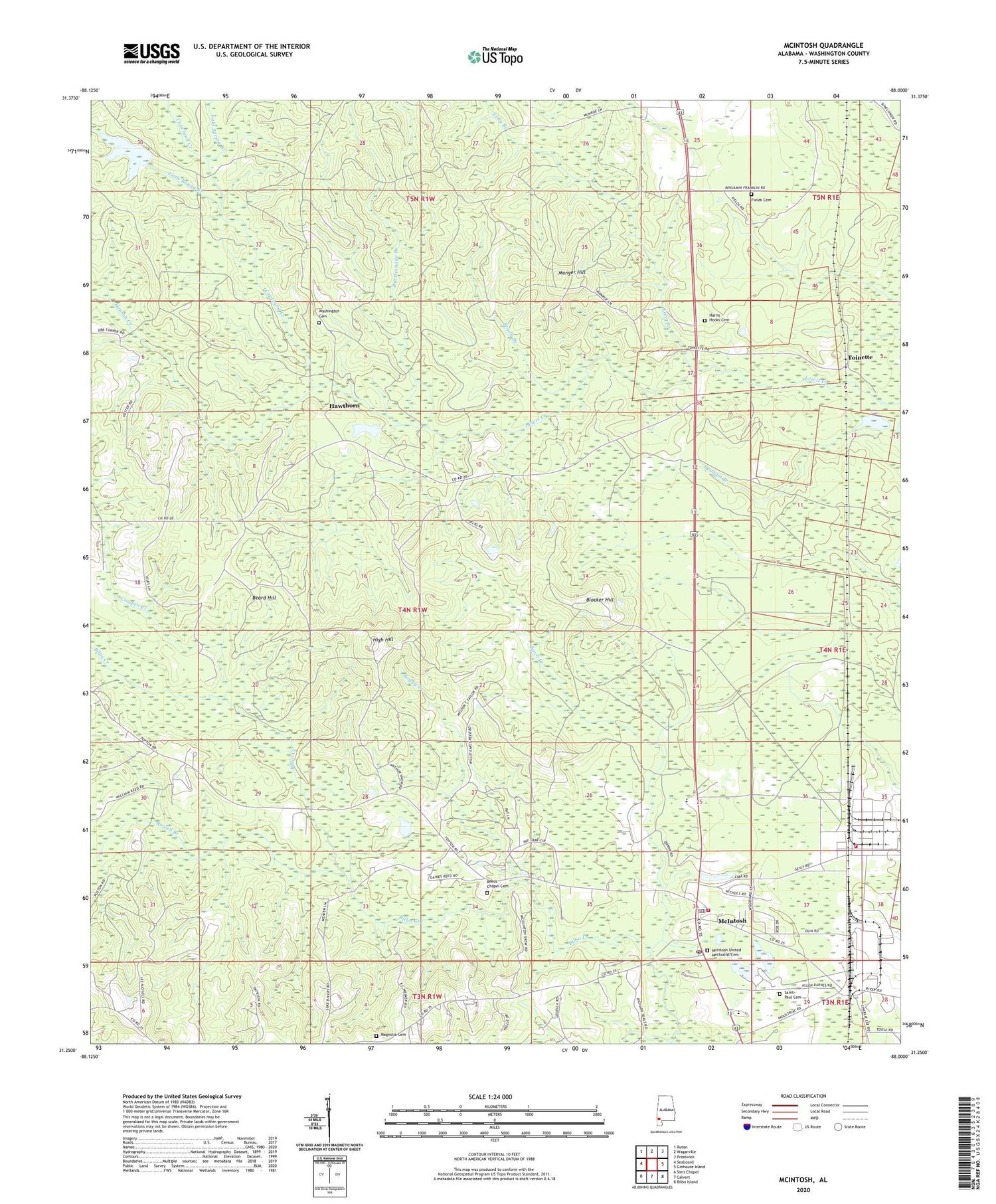 McIntosh Alabama US Topo Map Image