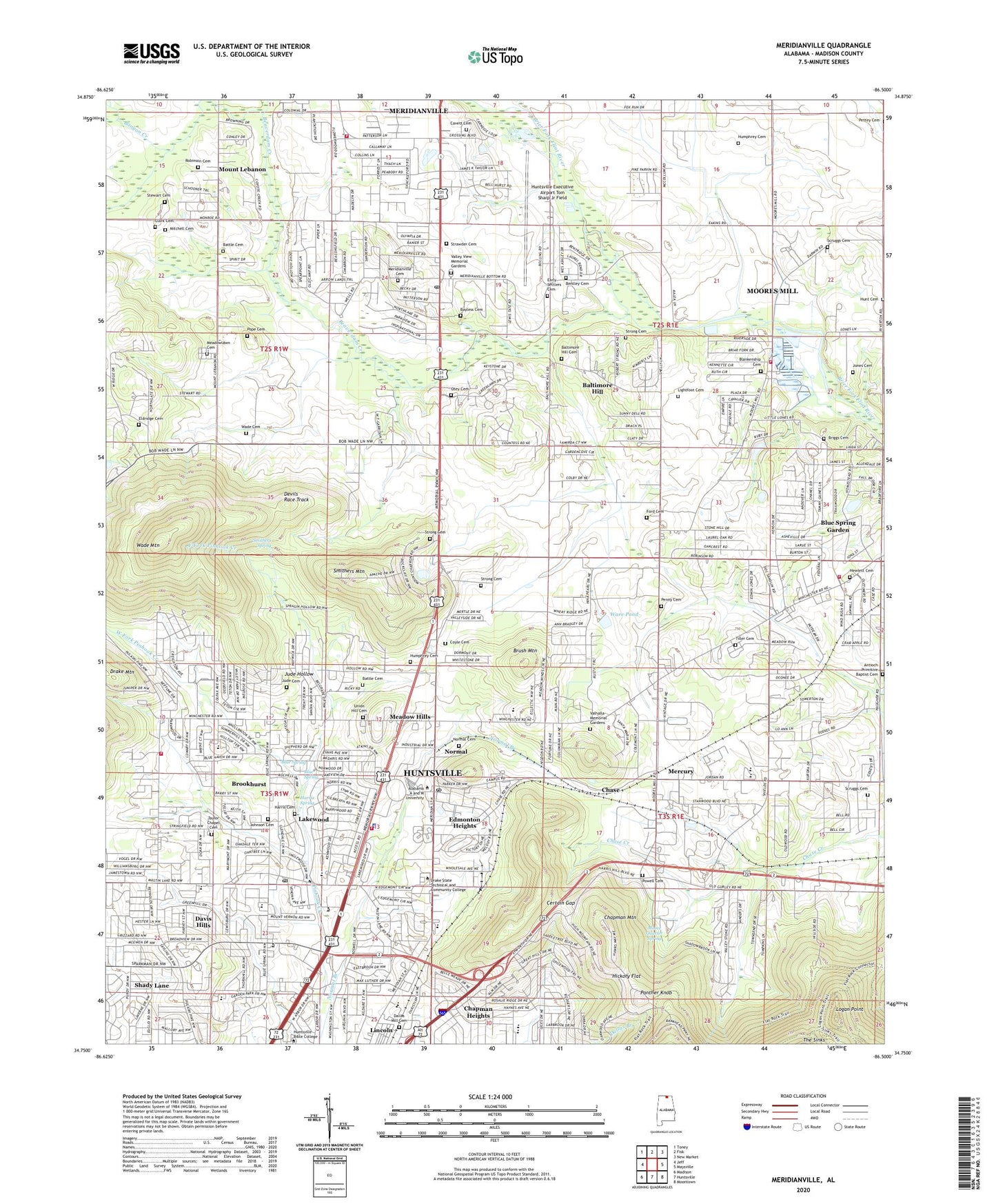 Meridianville Alabama US Topo Map Image