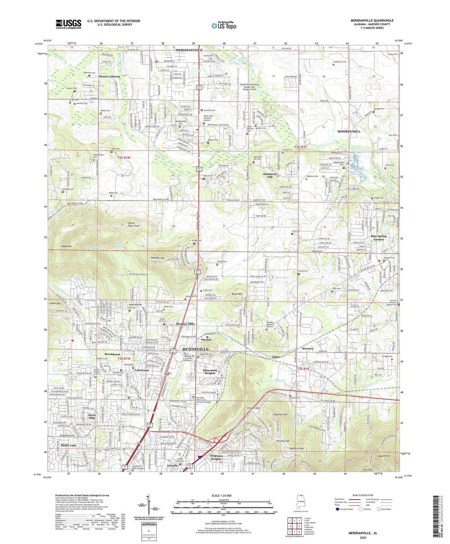 Meridianville Alabama US Topo Map Image