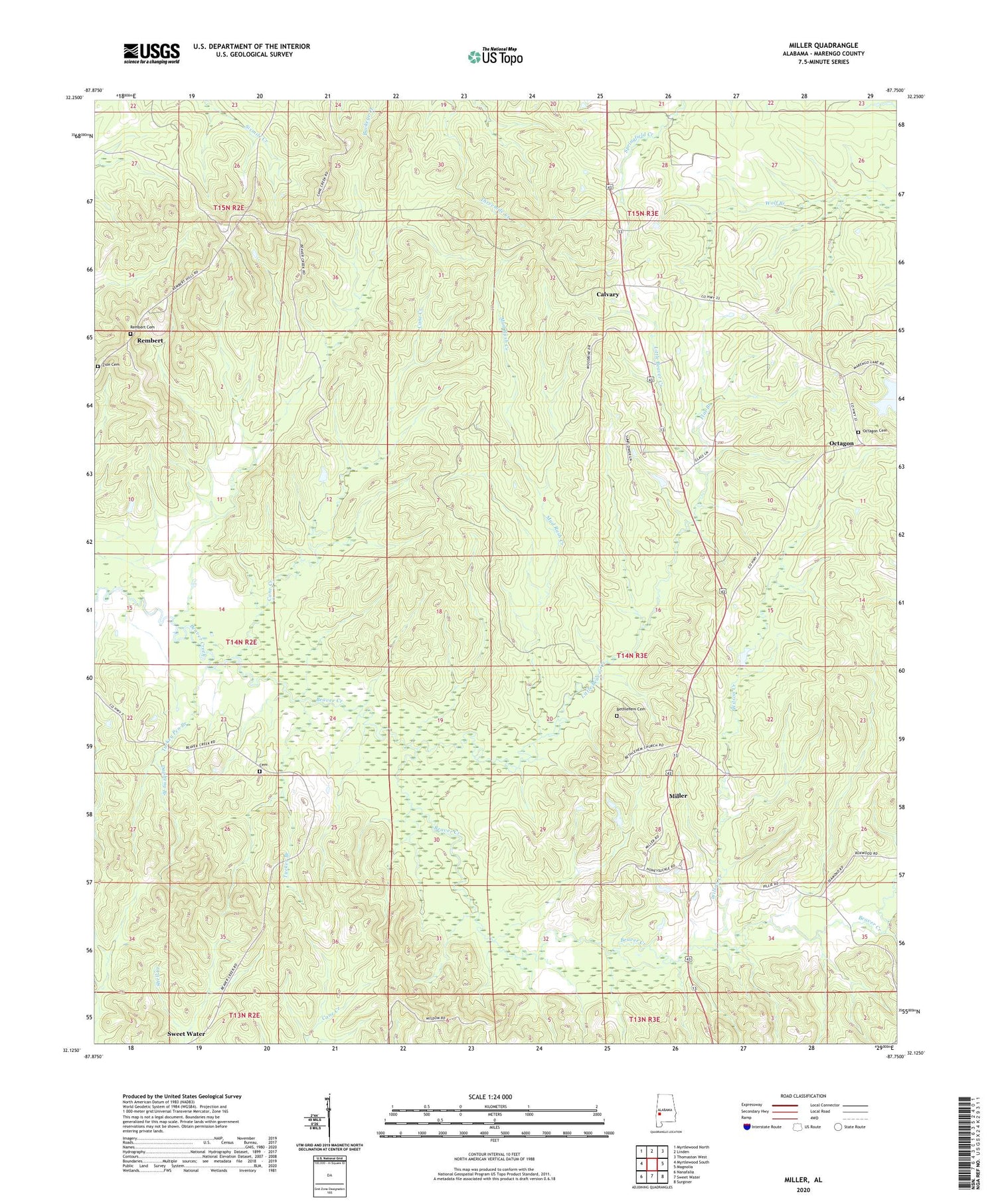 Miller Alabama US Topo Map Image