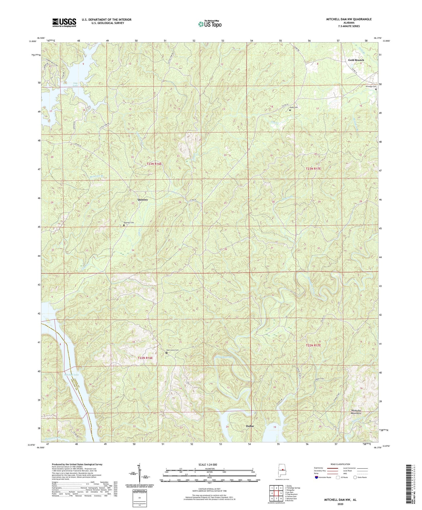 Mitchell Dam NW Alabama US Topo Map Image